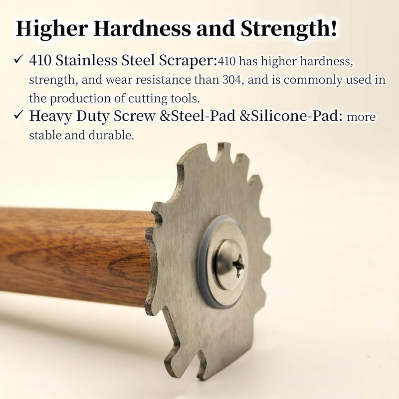 iNenya Grill Scraper for BBQ Grate and Griddle, Bristle-Free, 8.3” Wooden Handle – Safe Grill Cleaner for Outdoor Grills, Includes Round and V-Shaped Grooves – Grilling Accessories for Men - Image 3